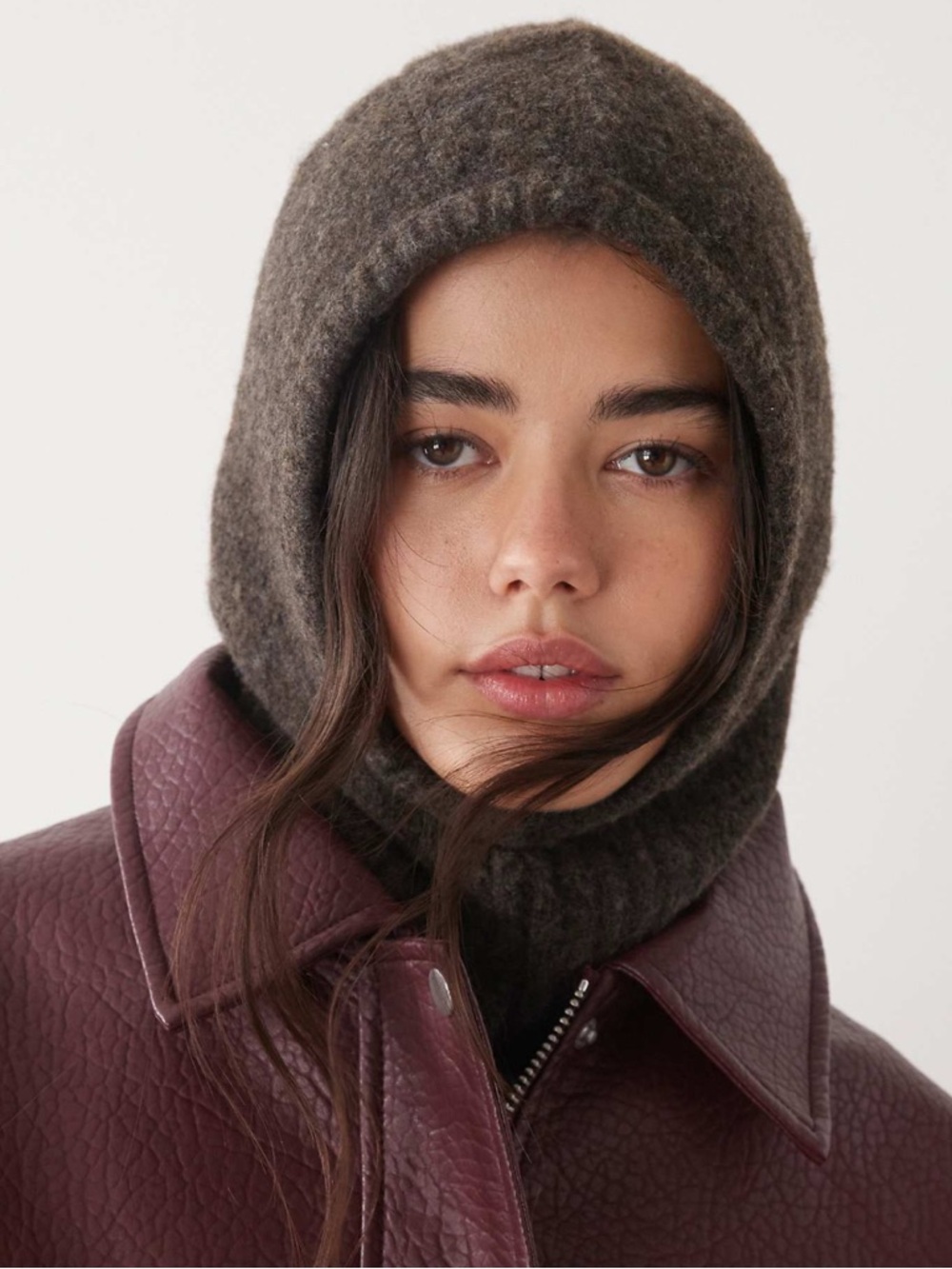 Knit Balaclava Hood in Heathered Dark Brown